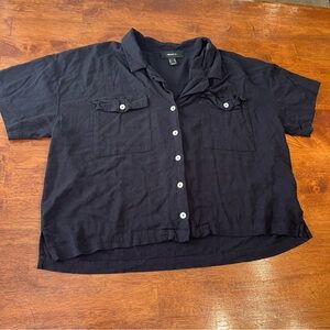 Women’s Forever 21 Black button up collared blouse shirt size xl 0x